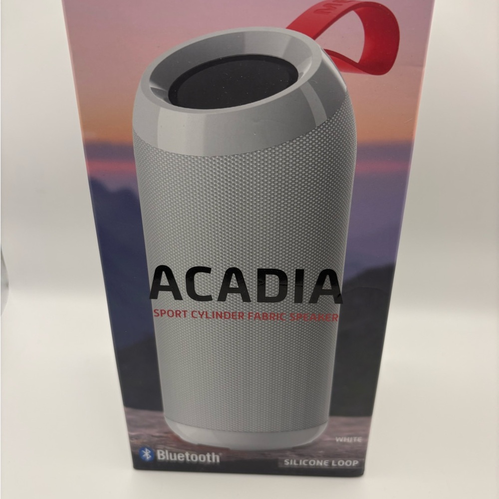 Merkury Innovations Acadia White Portable Bluetooth Speaker with Red Carry Loop